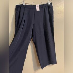 J Jill Womens Wide Leg Navy Blue Pleated Front Pull On Crop Pants Size LP NWT
